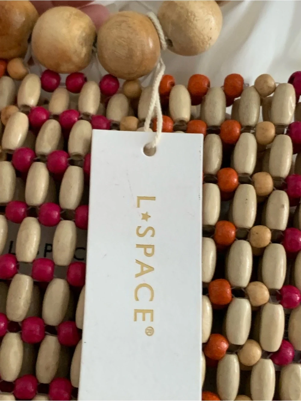 L*SPACE Women’s Natural Pink Orange Wood Beaded Clutch Handbag